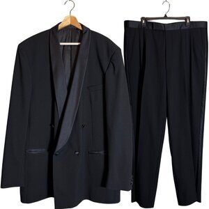 Givenchy Double Breasted Tuxedo Full Suit Men's 50L* 40x32 Black Designer Formal